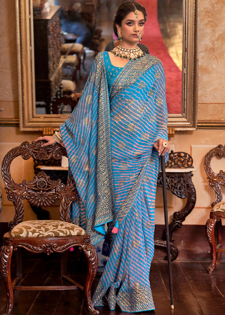 Shades Of Blue Leheriya Printed Georgette Saree