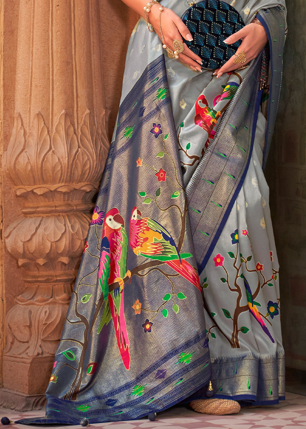 Shades Of Grey Paithani Silk Saree