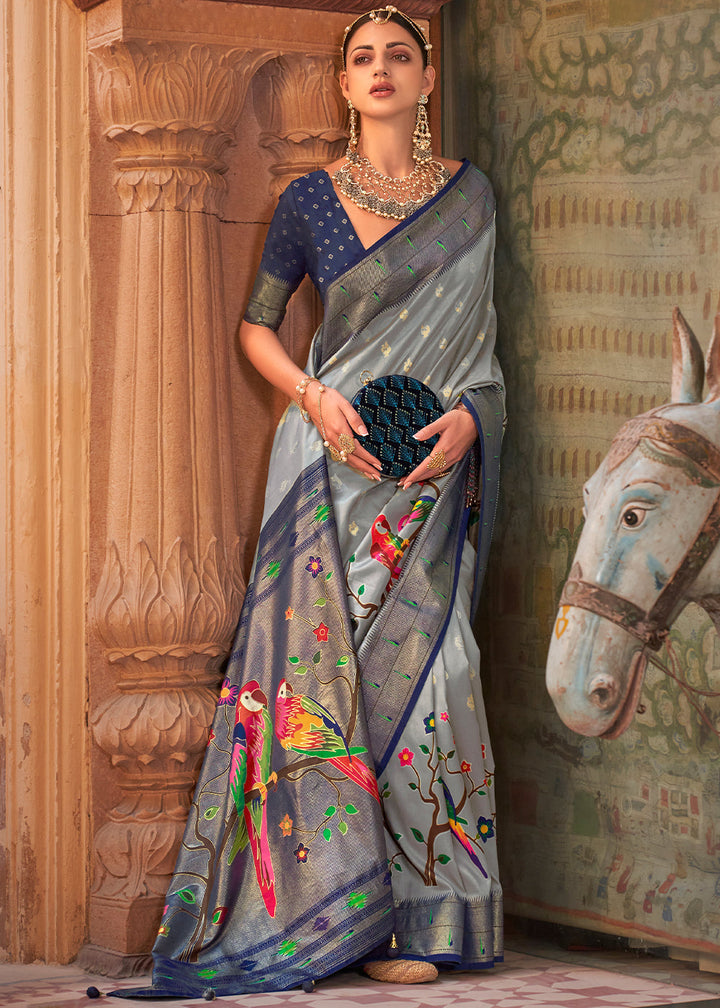 Shades Of Grey Paithani Silk Saree