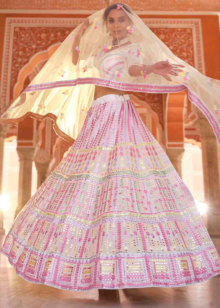 Pearl White Organza Lehenga Choli with Thread & Gota work