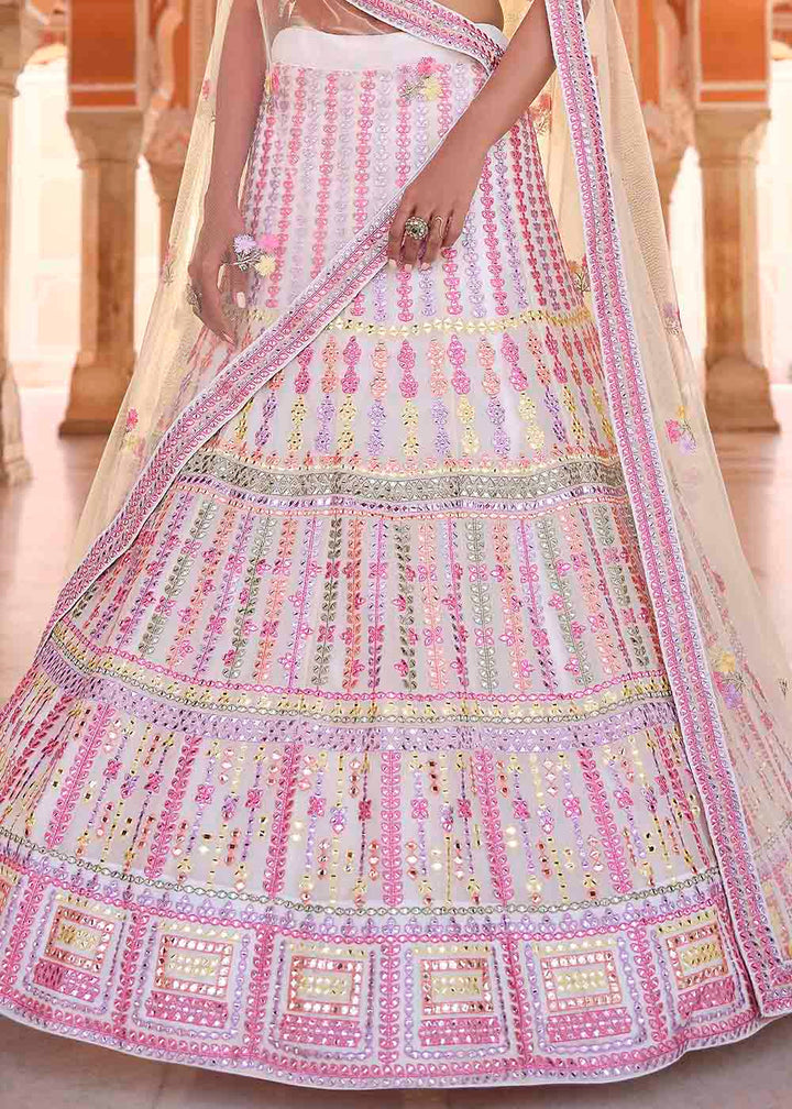 Pearl White Organza Lehenga Choli with Thread & Gota work