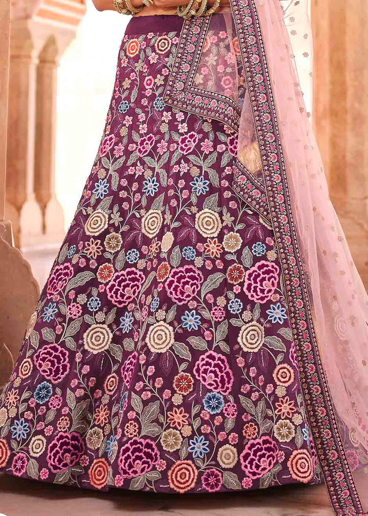 Rasin Purple Crepe Lehenga Choli with Thread, Zarkan & Sequins work