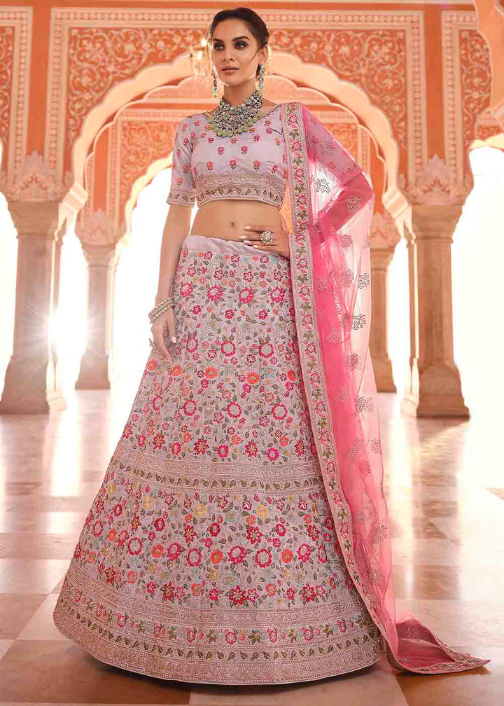 Coin Grey Crepe Lehenga Choli with Thread, Zarkan & Zari work