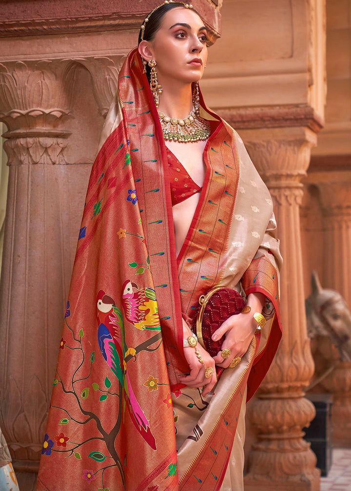 Red & Brown Paithani Silk Saree