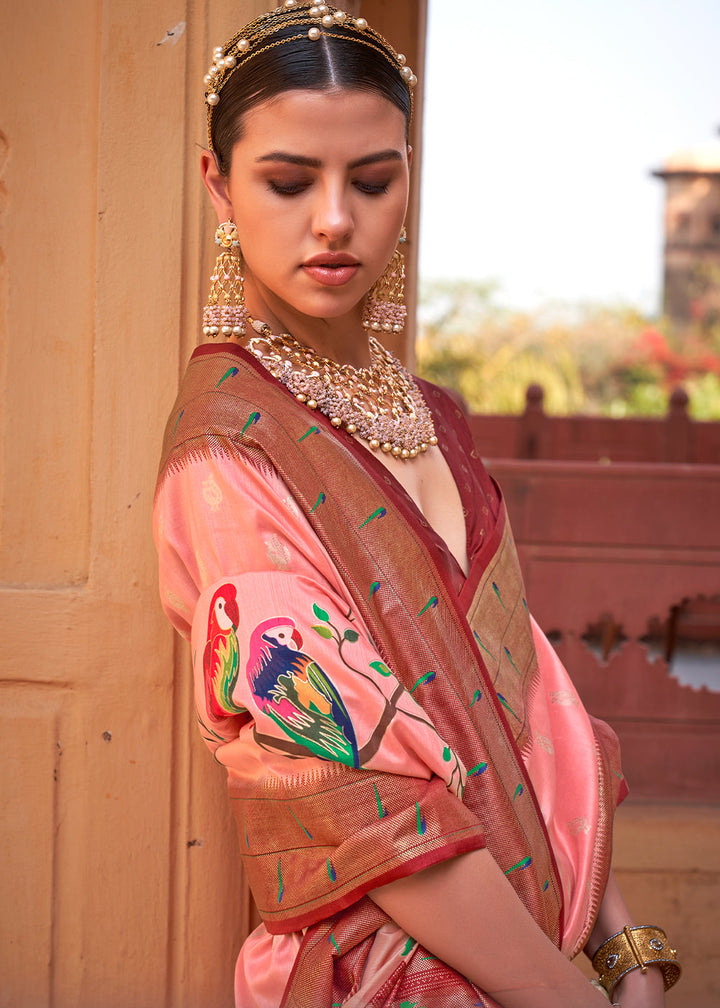 Brown & Pink Paithani Silk Saree