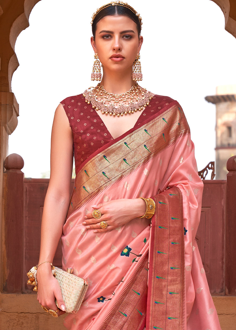 Brown & Pink Paithani Silk Saree