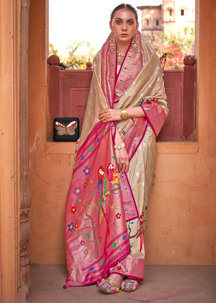 Brown & Pink Paithani Silk Saree