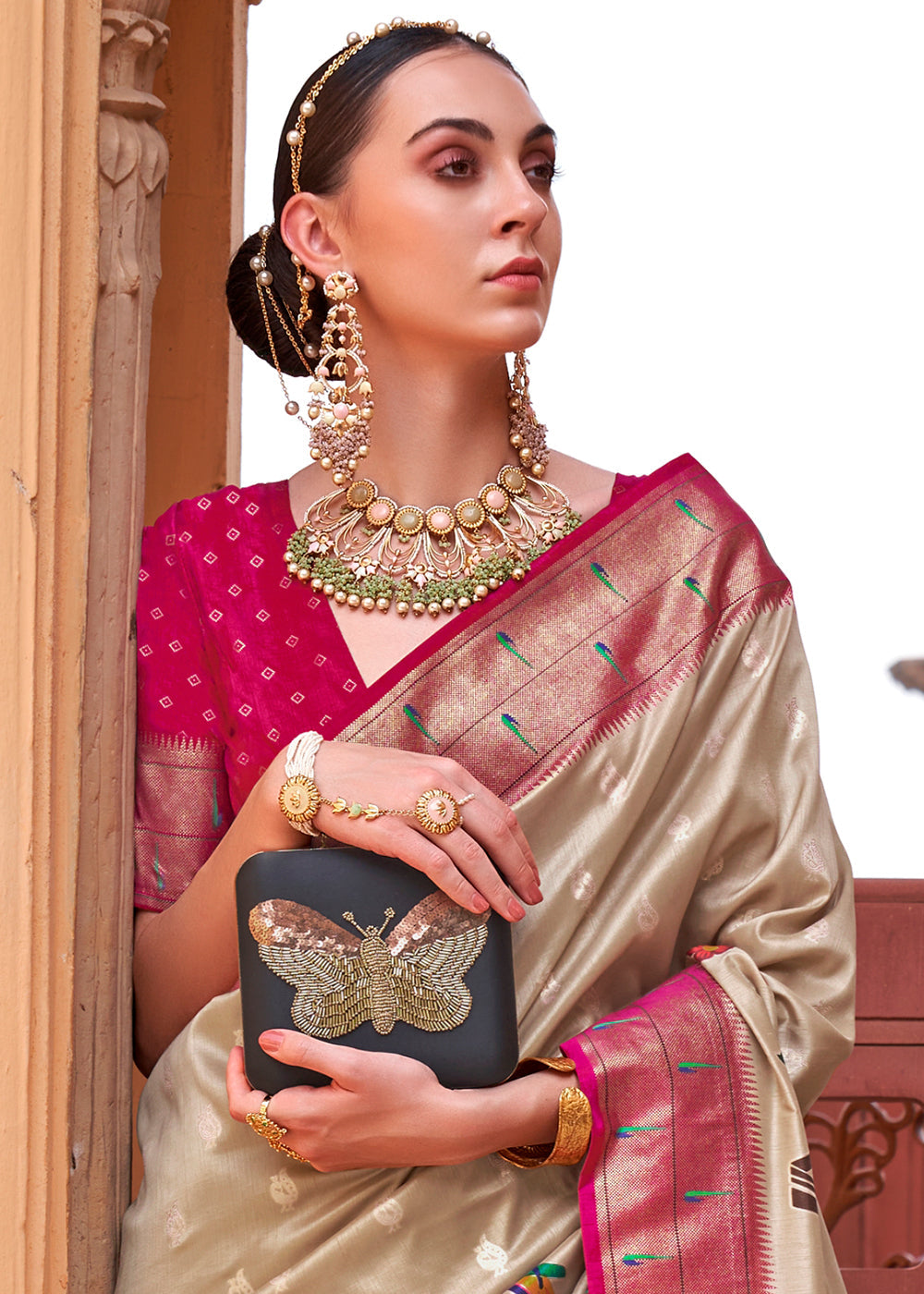 Brown & Pink Paithani Silk Saree