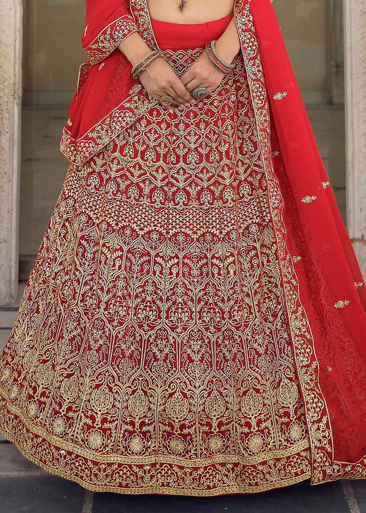 Crimson Red Georgette Lehenga Choli with Zari work