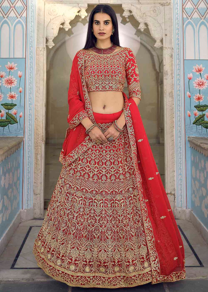 Crimson Red Georgette Lehenga Choli with Zari work