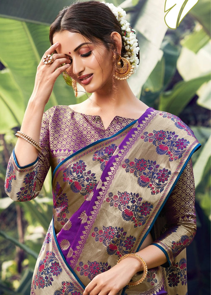 Irish Purple Zari Woven Banarasi Silk Saree