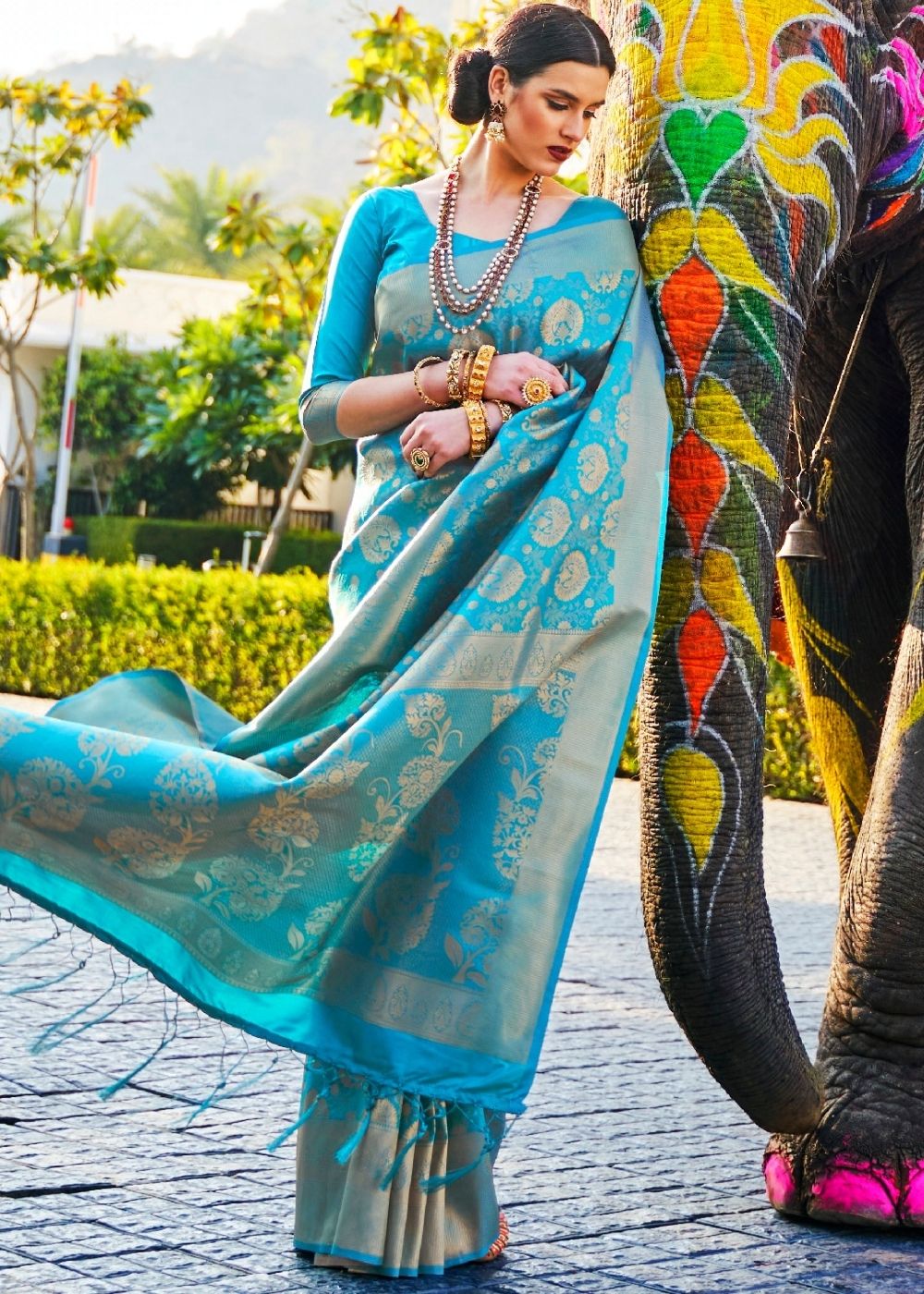 Sky Blue Handloom Weave Kanjivaram Silk Saree