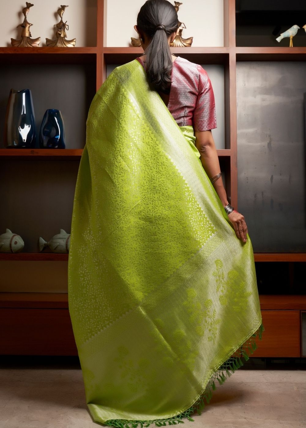 Mint Green Silver Zari work Kanjivaram Silk Saree