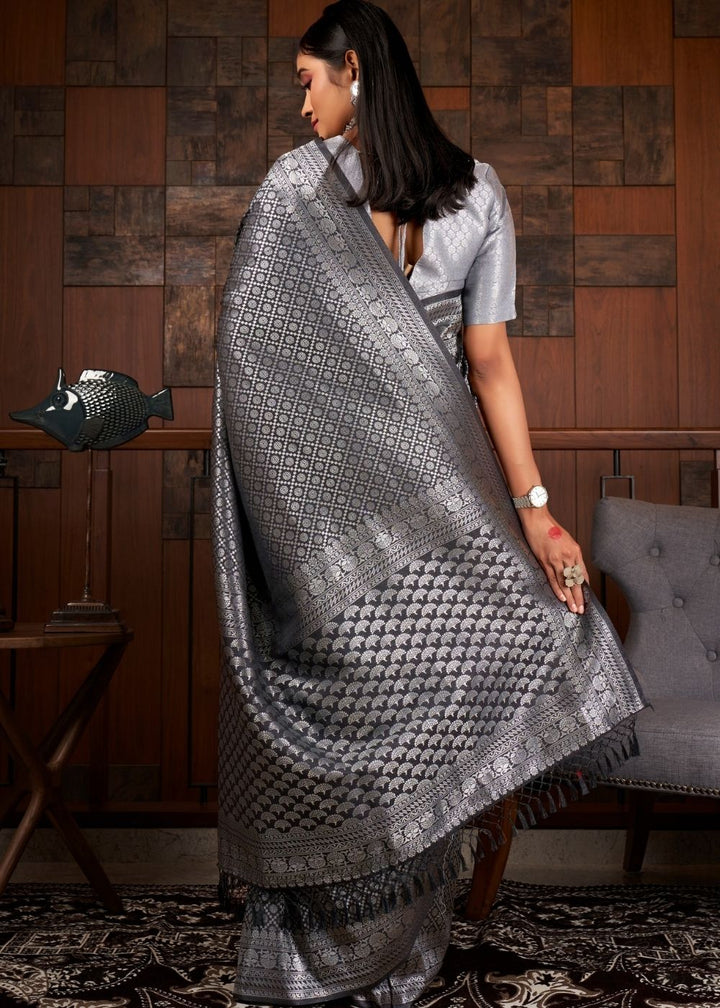 Anchor Grey  Silver Zari work Kanjivaram Silk Saree