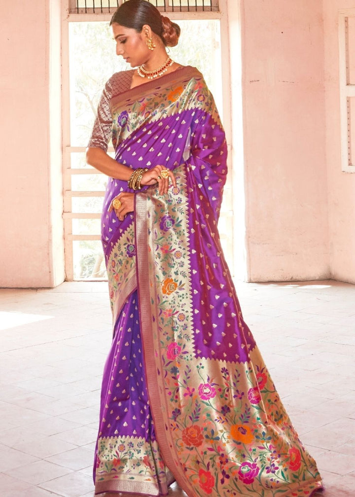 Deep Purple Woven Paithani Silk Saree