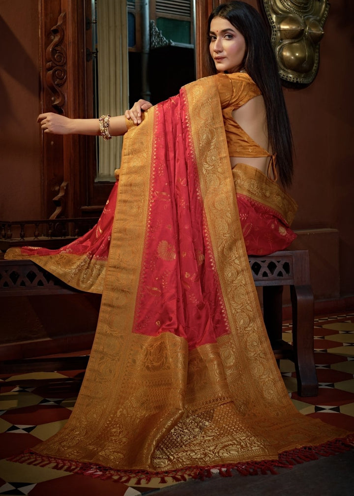 Persian Red Designer Satin Silk Saree