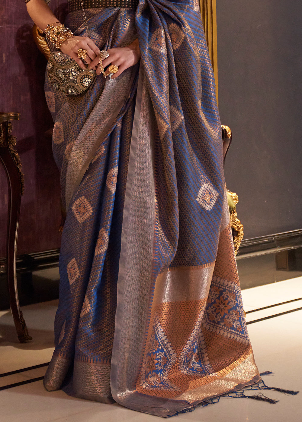 Mexican Blue Zari Handloom Woven Designer Silk Saree