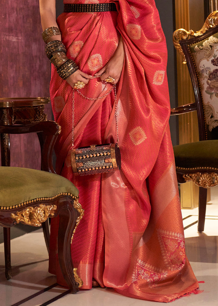 Persian Red Zari Handloom Woven Designer Silk Saree