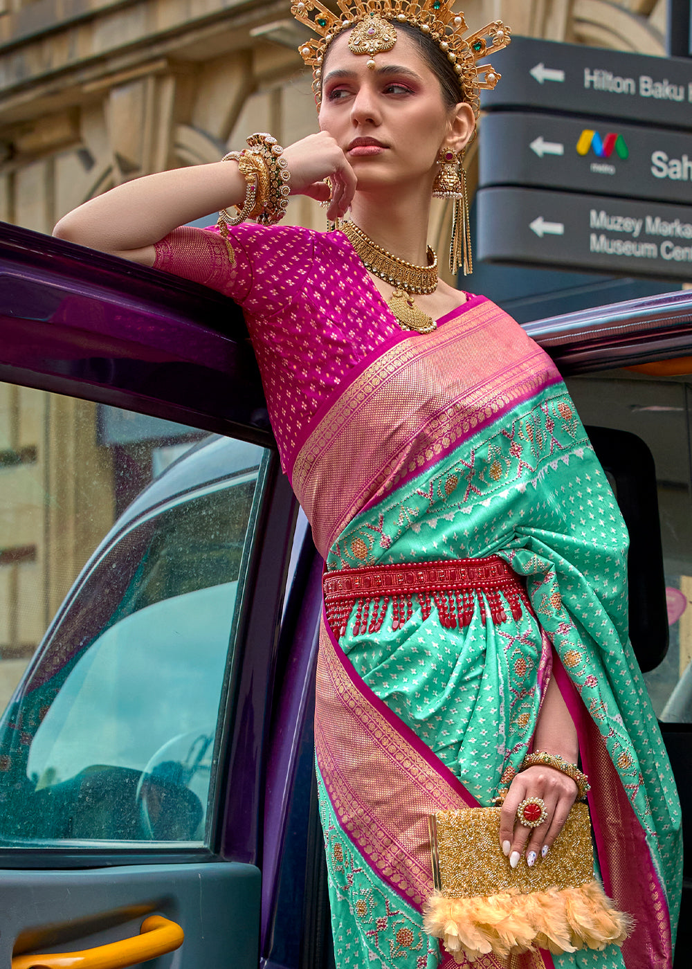 Spring Green Patola Printed Viscose Silk Saree