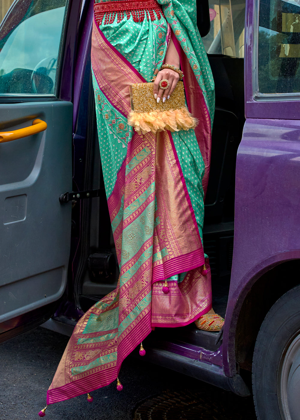 Spring Green Patola Printed Viscose Silk Saree