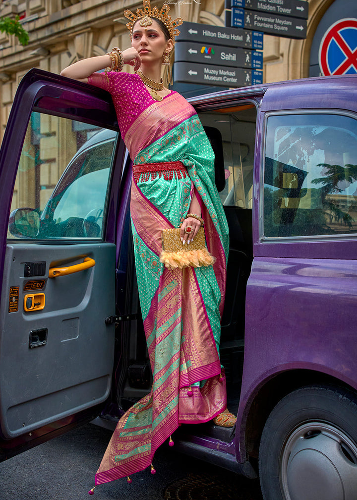 Spring Green Patola Printed Viscose Silk Saree