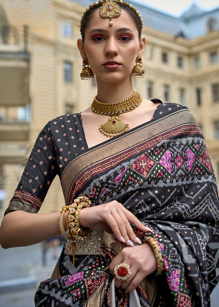 Charcoal Black Patola Printed Viscose Silk Saree