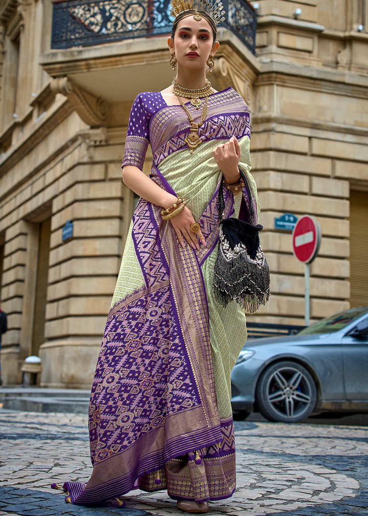 Blue & Green Patola Printed Viscose Silk Saree