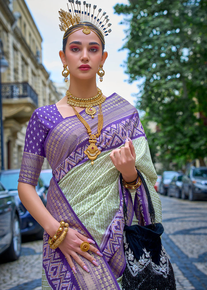 Blue & Green Patola Printed Viscose Silk Saree