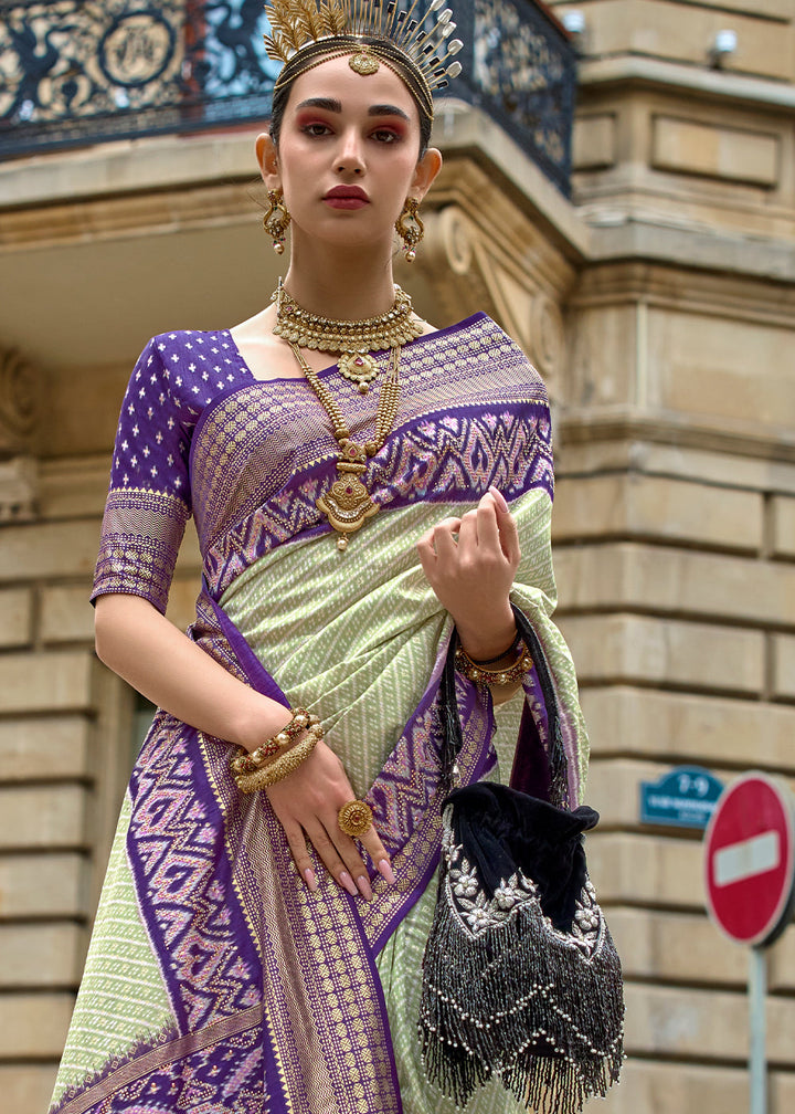 Blue & Green Patola Printed Viscose Silk Saree