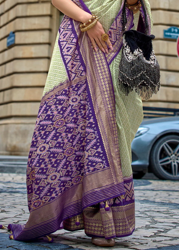 Blue & Green Patola Printed Viscose Silk Saree