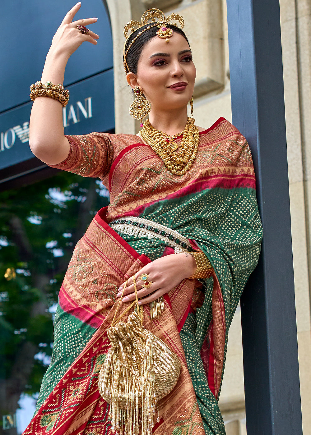 Dark Green Patola Printed Viscose Silk Saree