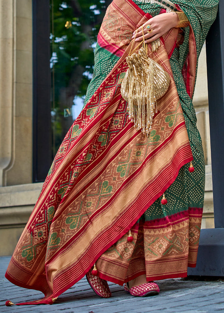 Dark Green Patola Printed Viscose Silk Saree