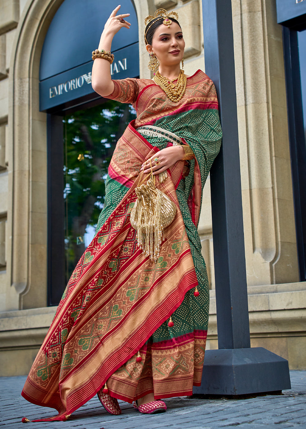 Dark Green Patola Printed Viscose Silk Saree