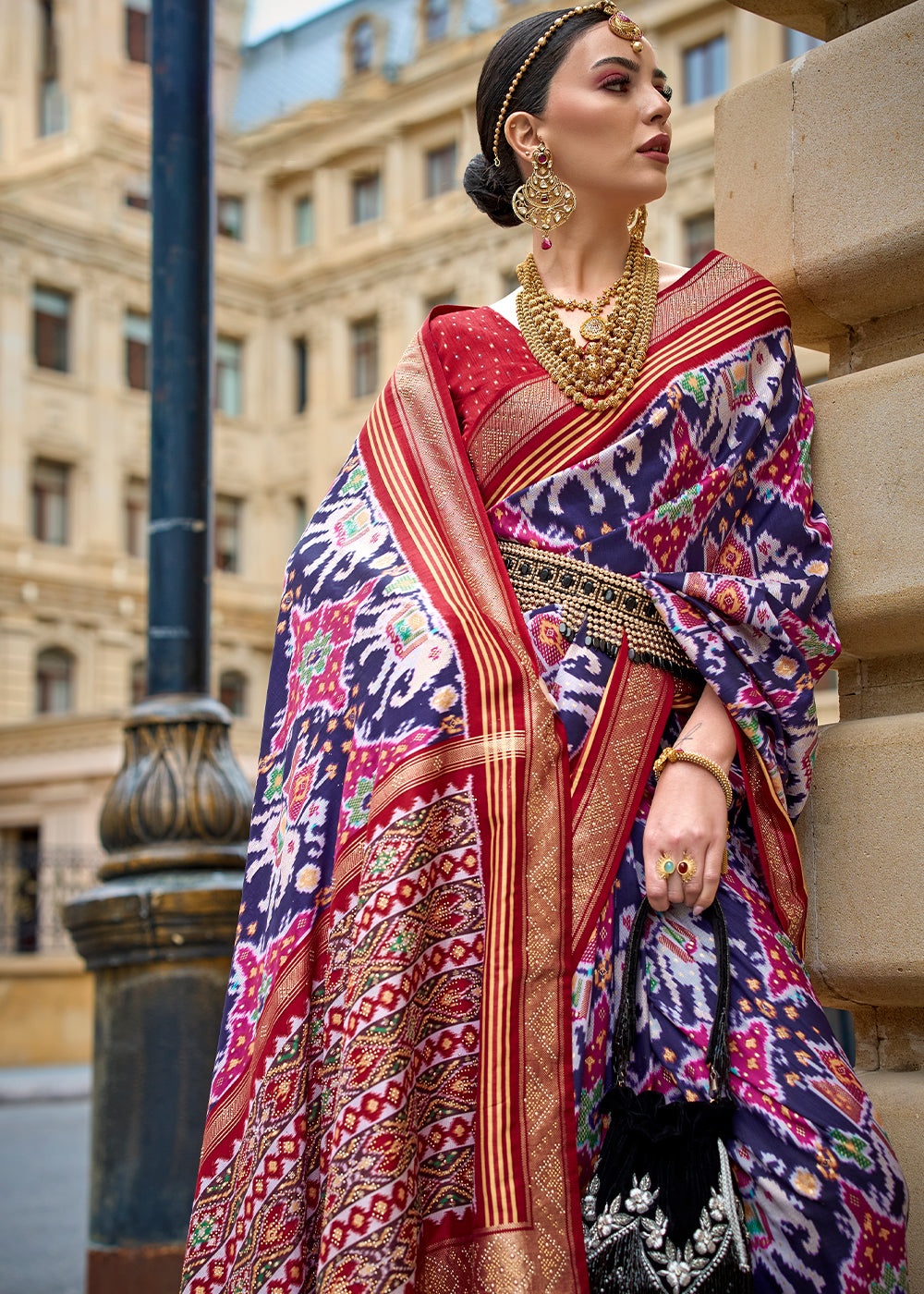 Berry Blue Patola Printed Viscose Silk Saree