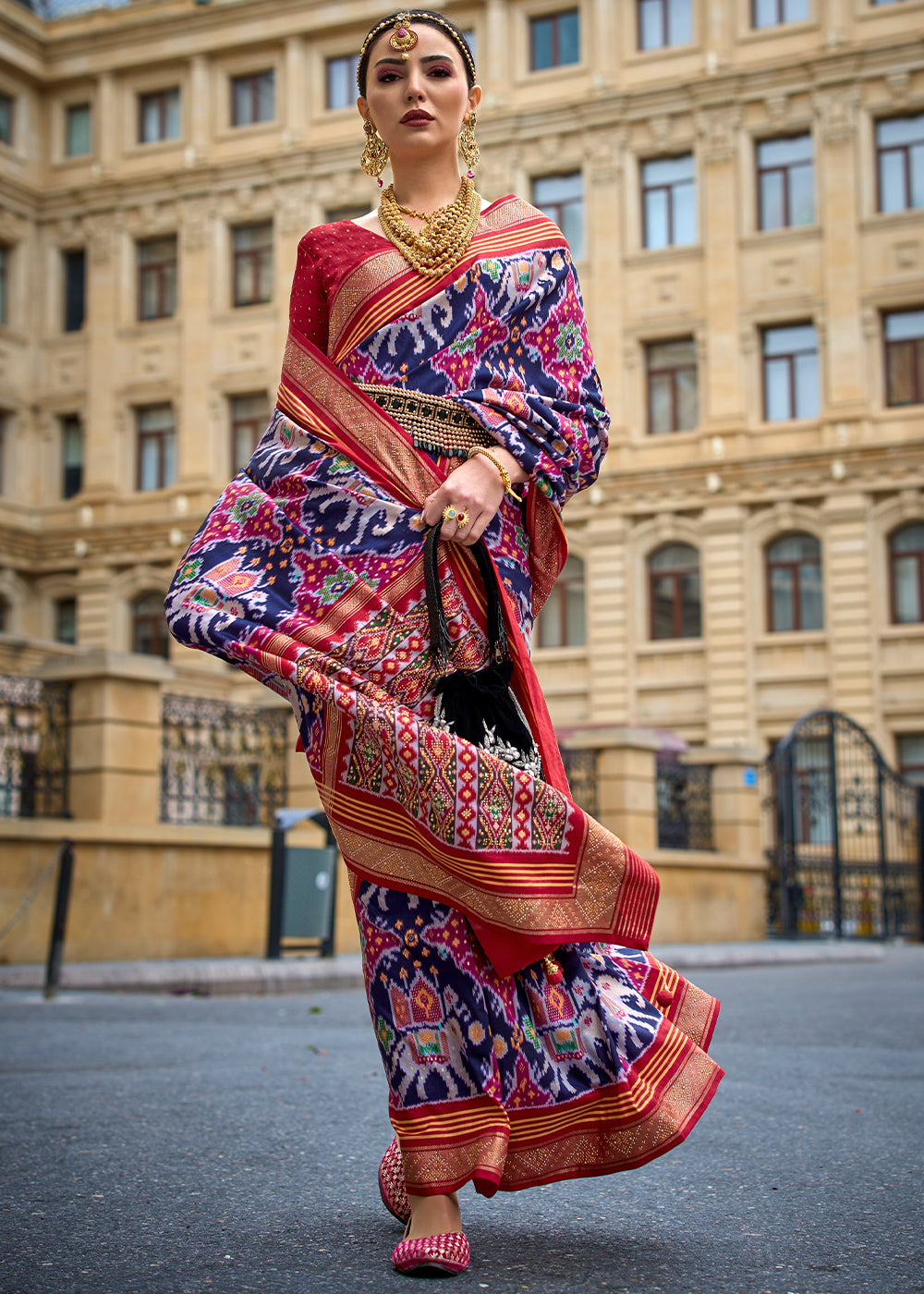 Berry Blue Patola Printed Viscose Silk Saree