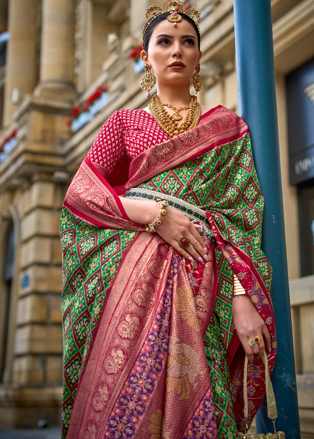 Kelly Green Patola Printed Viscose Silk Saree