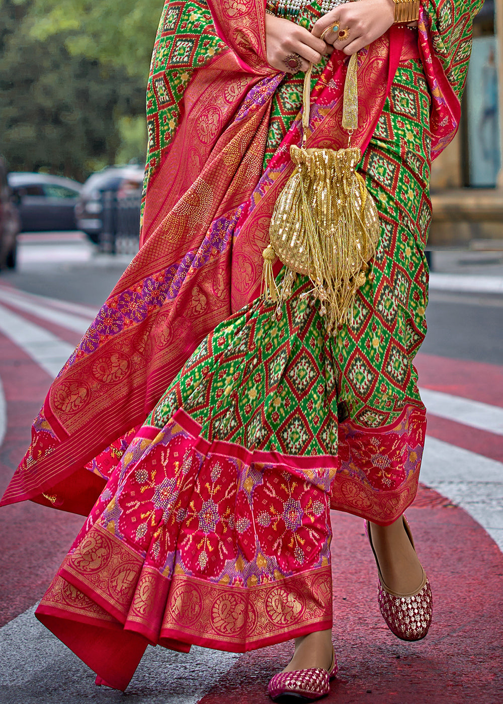 Kelly Green Patola Printed Viscose Silk Saree