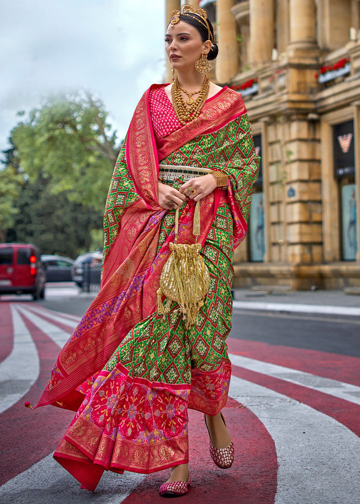 Kelly Green Patola Printed Viscose Silk Saree