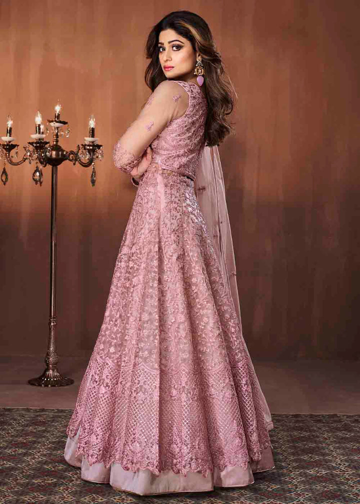 Helio Purple Soft Net Embroidered Anarkali Suit