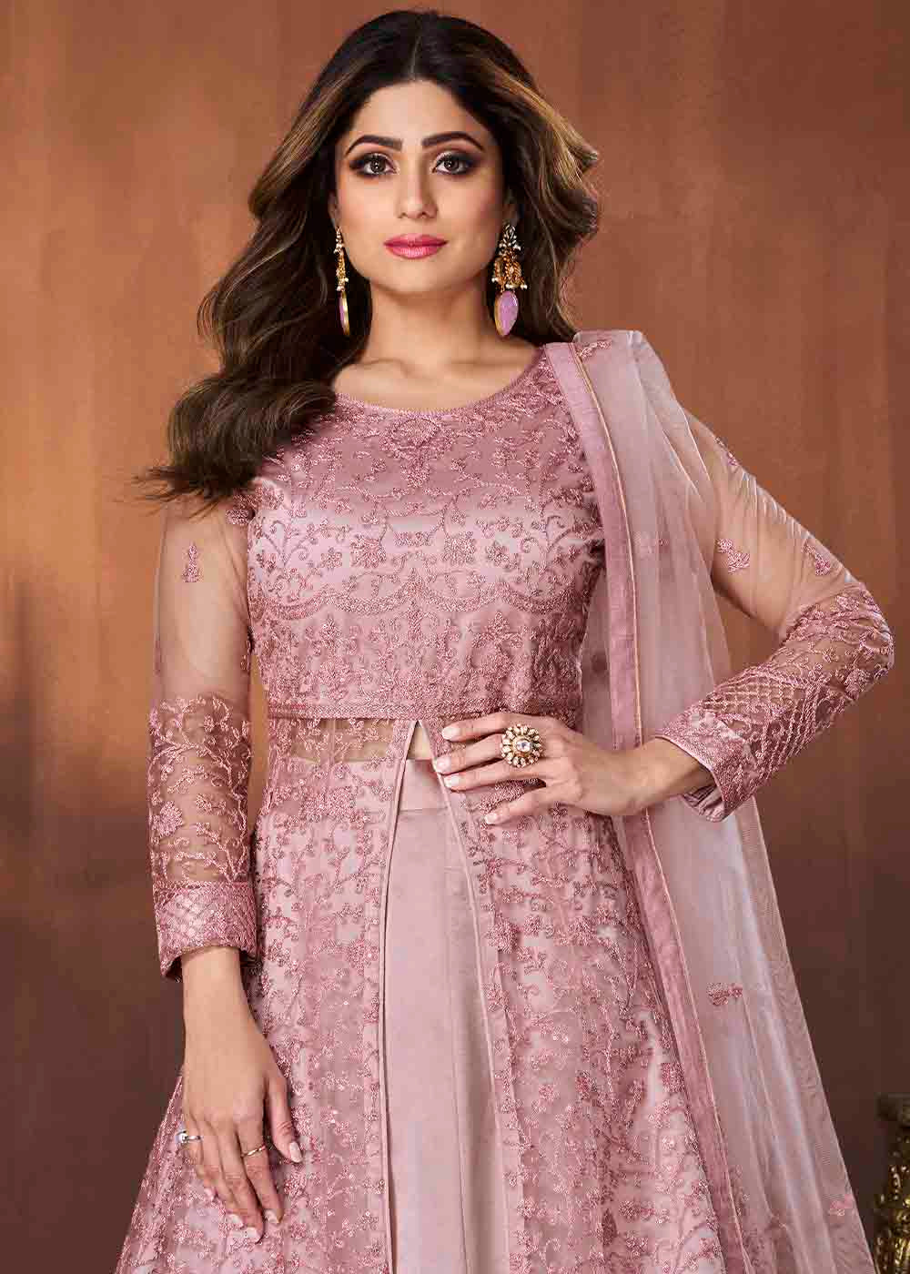 Helio Purple Soft Net Embroidered Anarkali Suit