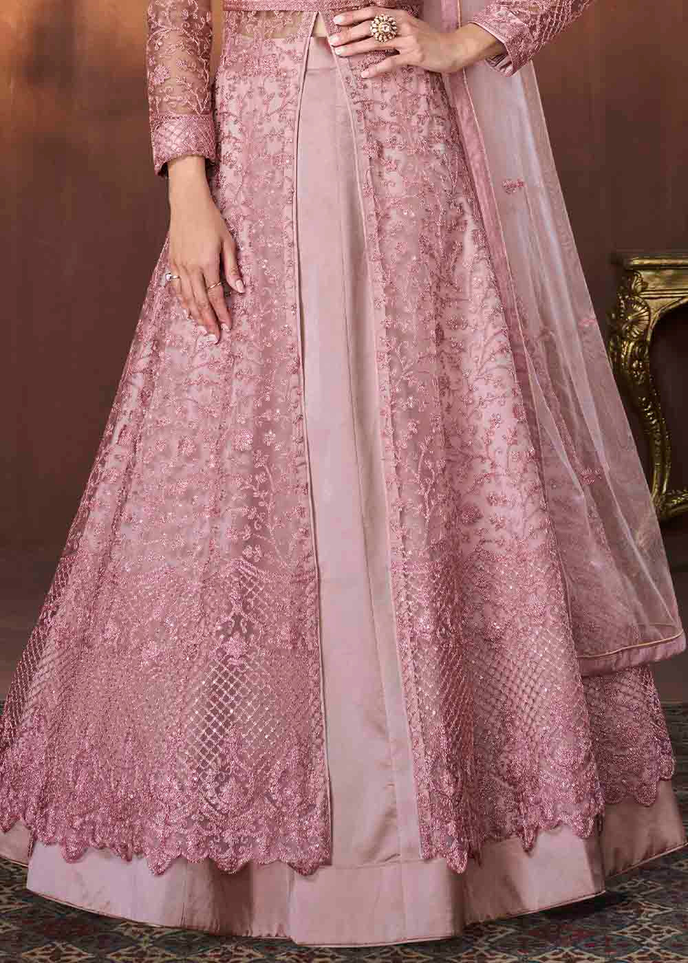 Helio Purple Soft Net Embroidered Anarkali Suit