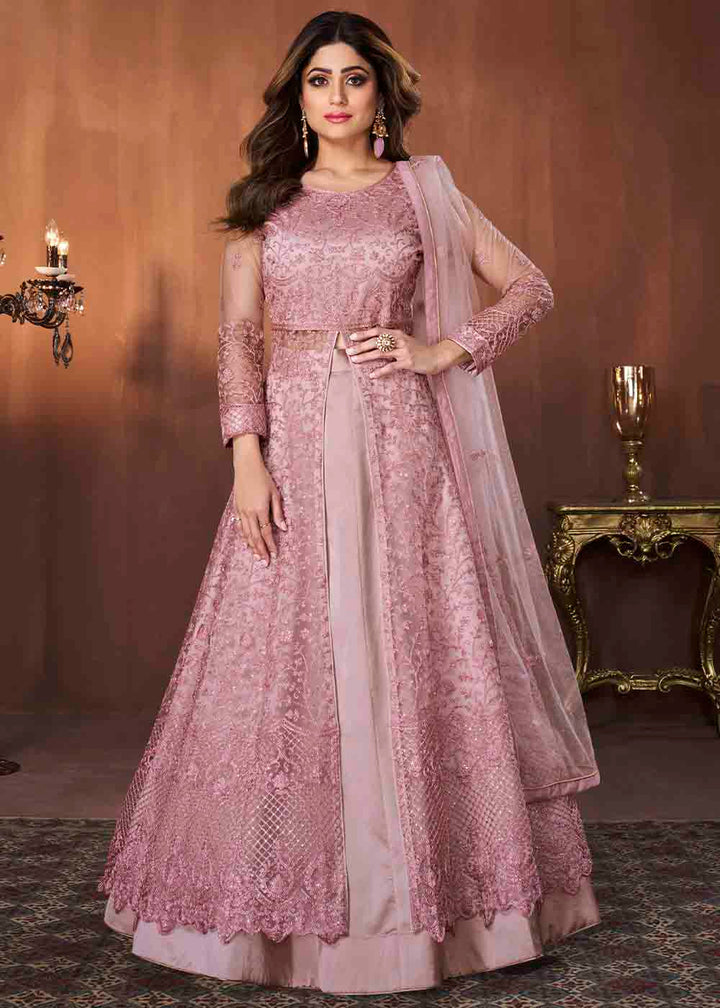 Helio Purple Soft Net Embroidered Anarkali Suit