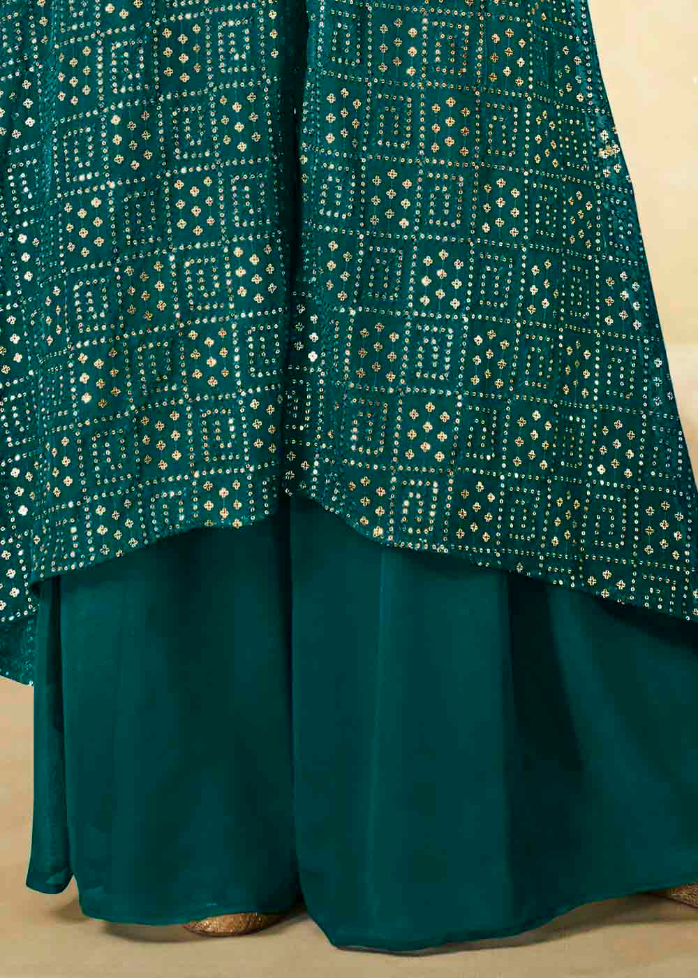 Arabian Green Embroidered Georgette Plazzo Suit