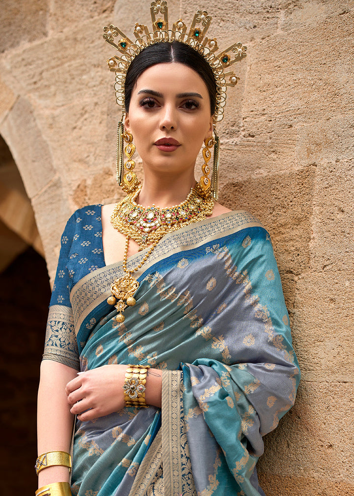 Shades Of Blue Viscose Silk Saree with Aqua Finish work