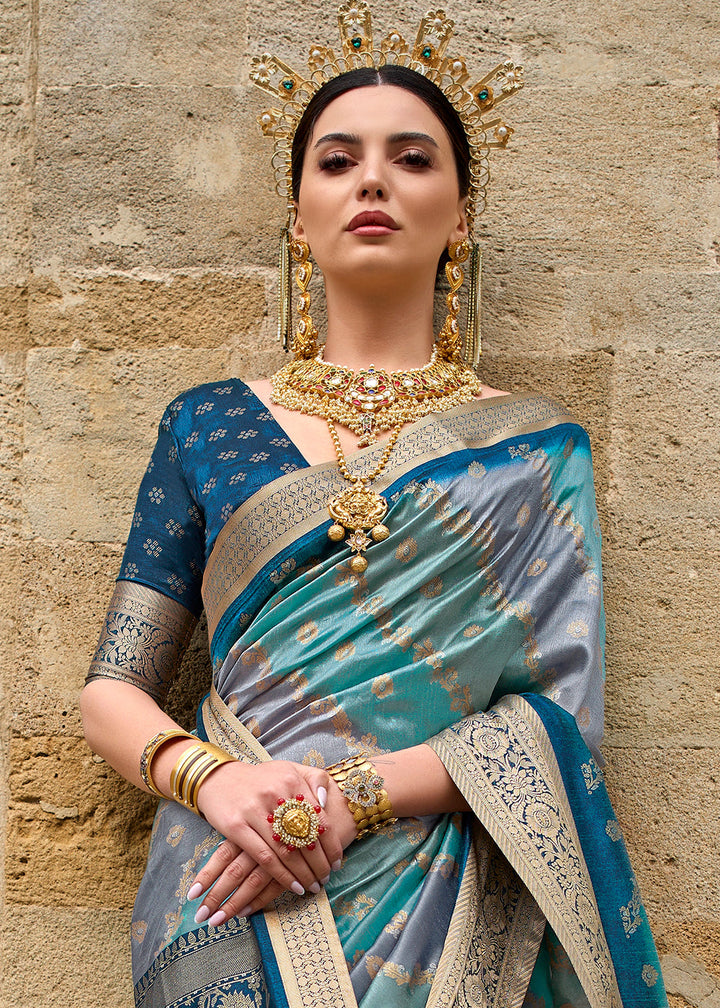 Shades Of Blue Viscose Silk Saree with Aqua Finish work