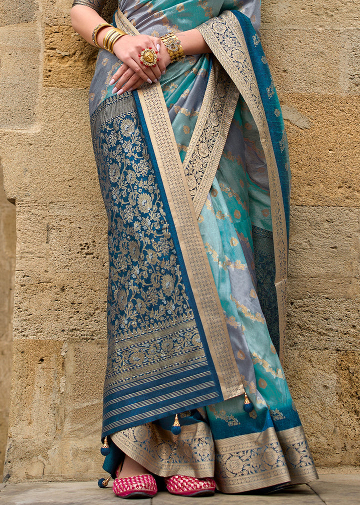 Shades Of Blue Viscose Silk Saree with Aqua Finish work