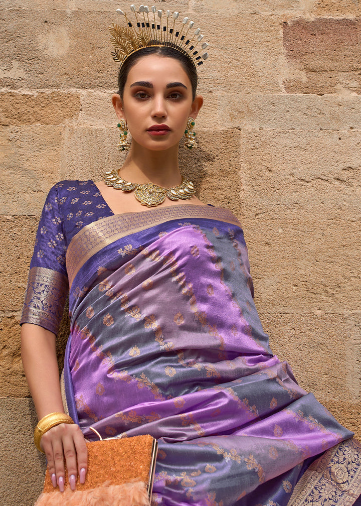 Shades Of Purple Viscose Silk Saree with Aqua Finish work