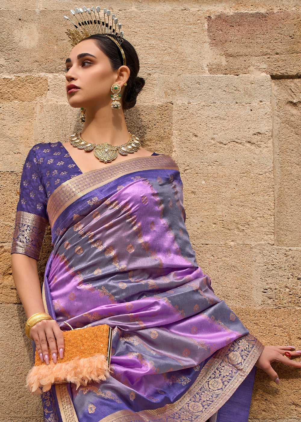 Shades Of Purple Viscose Silk Saree with Aqua Finish work