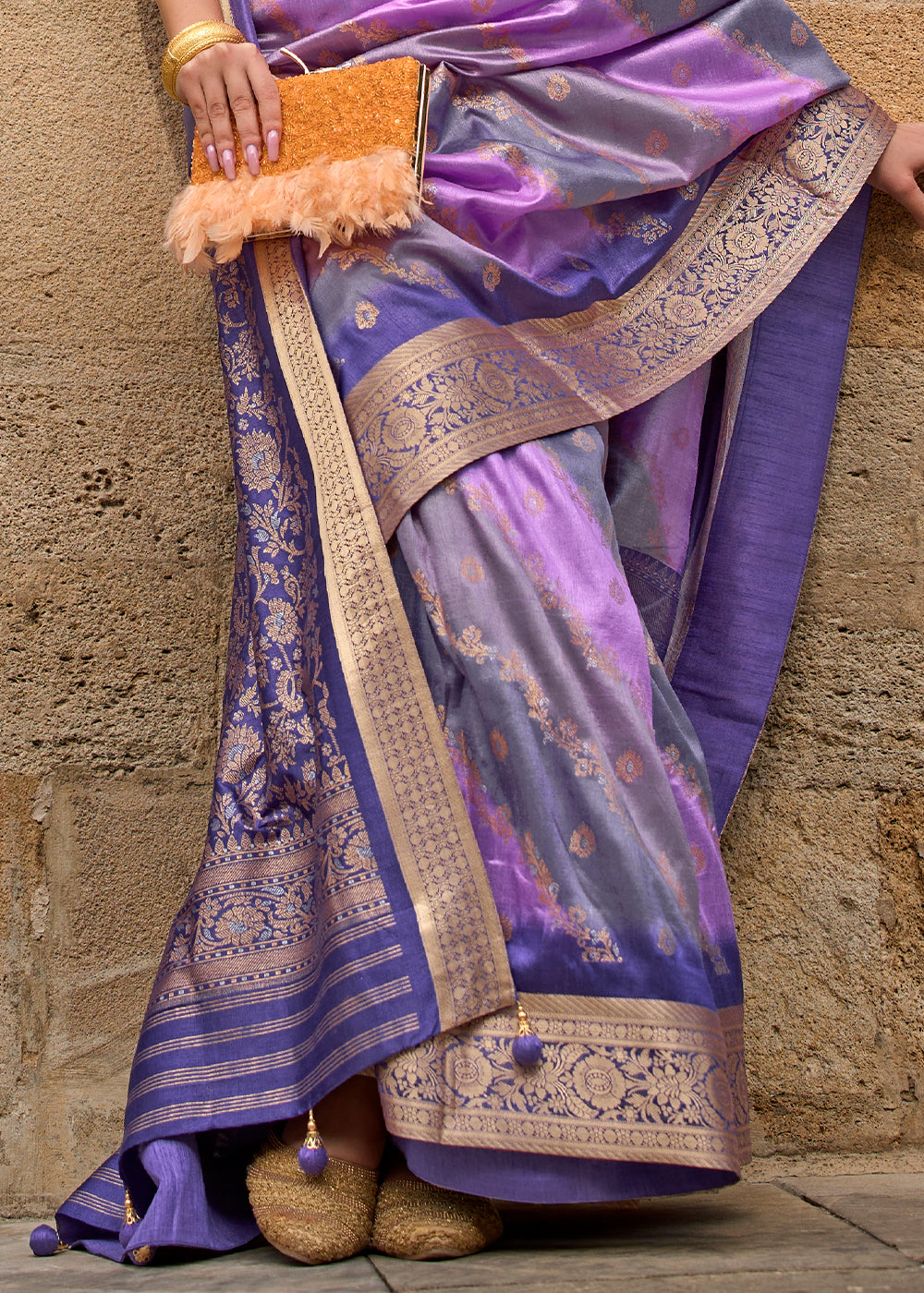 Shades Of Purple Viscose Silk Saree with Aqua Finish work