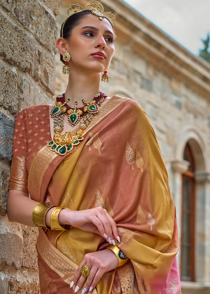 Shades Of Brown Viscose Silk Saree with Aqua Finish work